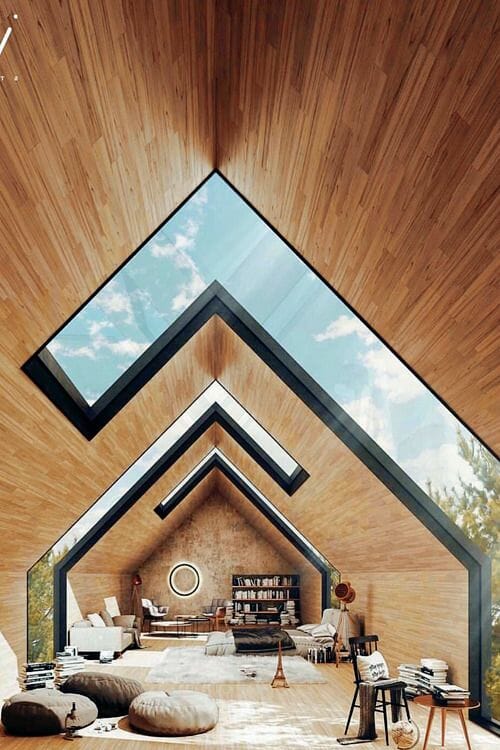 drewniany dom z dużą ilością okien w stylu nowoczesnym